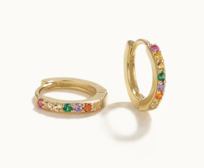 14K GOLD MULTICOLOR HUGGIE PETITE store EARIRNGS