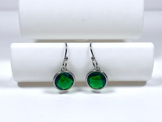 Mothers' and Teens' Earrings:  Titanium “Emerald” CZ Hook Earrings