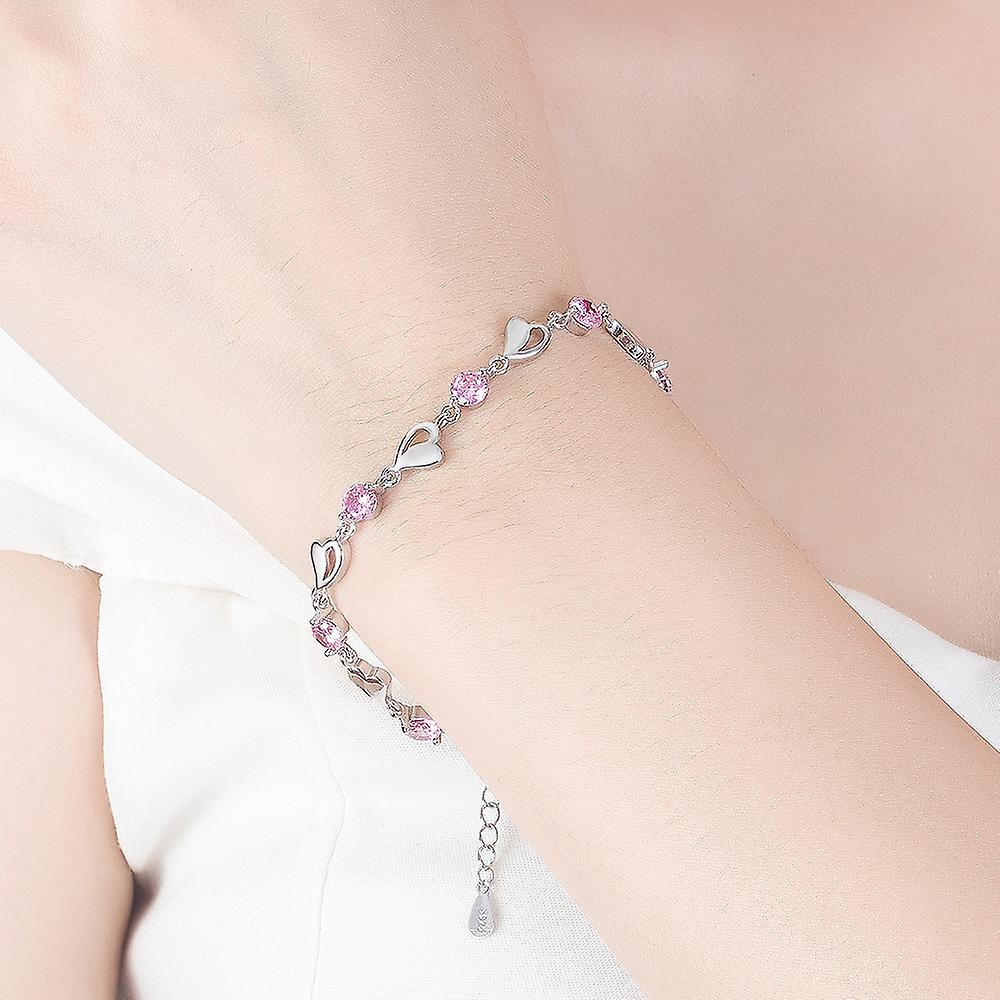 Children's and Teens' Bracelets:  Sterling Silver Pink CZ and Sweetheart Bracelets 16cm