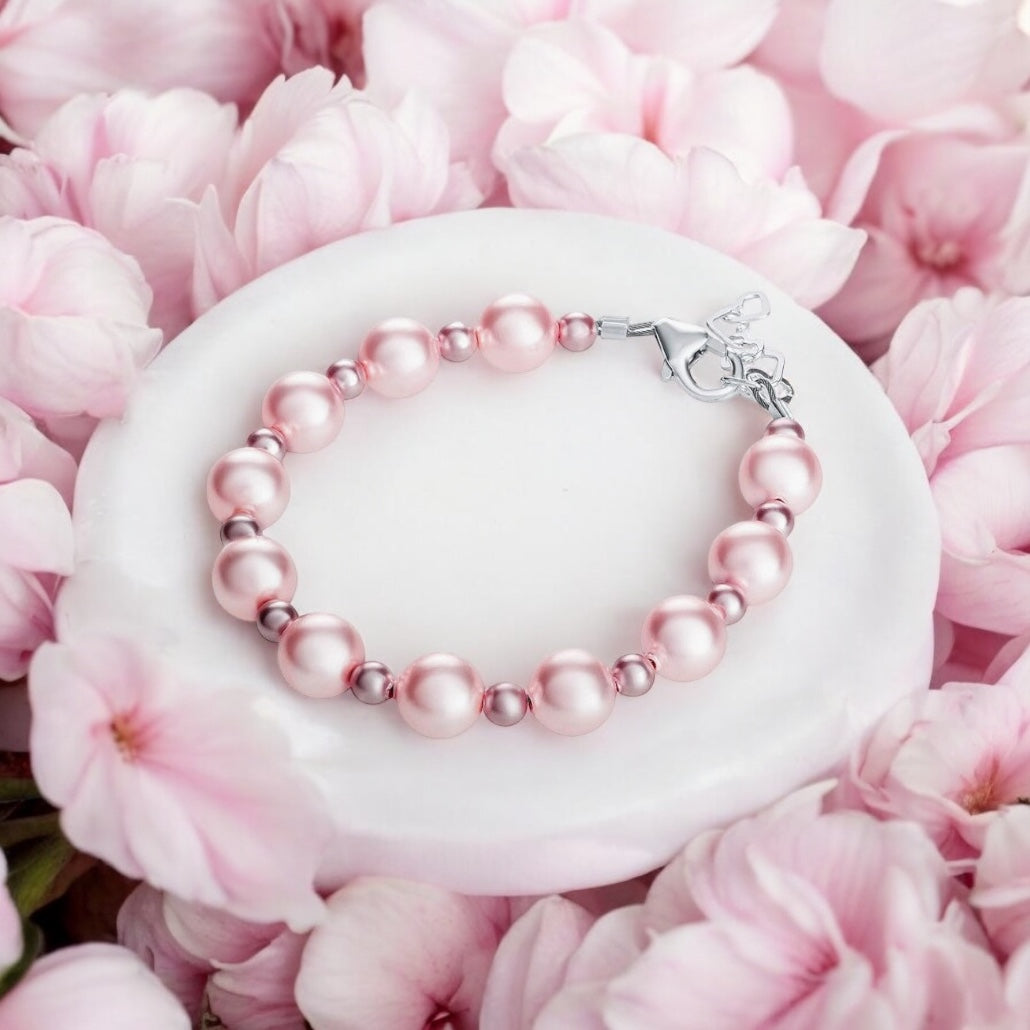 Children's Bracelets:  Sterling Silver, Swarovski Rose and Pink Pearl/Crystal Bracelets Age 5 - 10