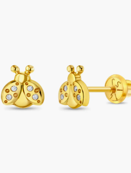 Baby and Children's Earrings:  14k Gold Ladybugs with Screw Backs and Gift Box