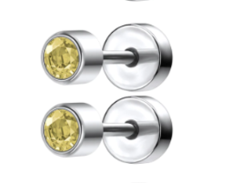 Baby and Children's Earrings:  Surgical Steel Lemon CZ Disk Style Screw Back Earrings - Special Buy