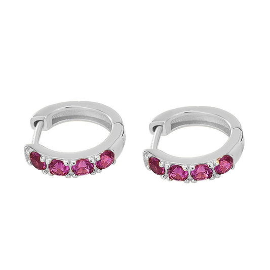 Children's Earrings:  Sterling Silver Huggies with 3mm Ruby CZ Ages 2 - 8