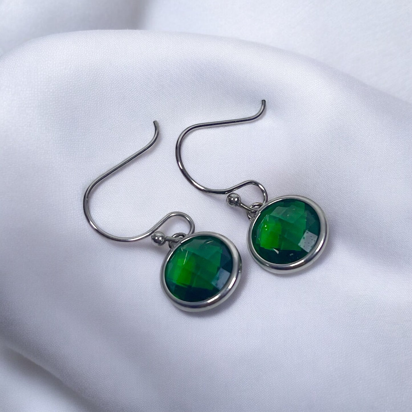 Mothers' and Teens' Earrings:  Titanium “Emerald” CZ Hook Earrings