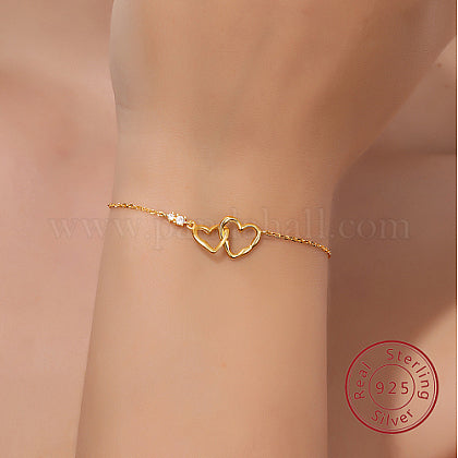 Children's and Teens' Bracelets:  14k Gold over Sterling Silver Linked Hearts with CZ Bracelets with Gift Box