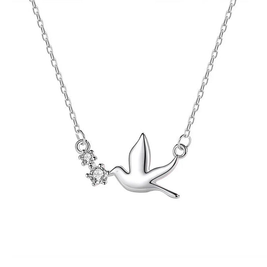 Children's and Teens' Necklaces:  Sterling Silver, Rhodium Plated, Swallow Necklace Ages 5 to Teens, with Gift Box