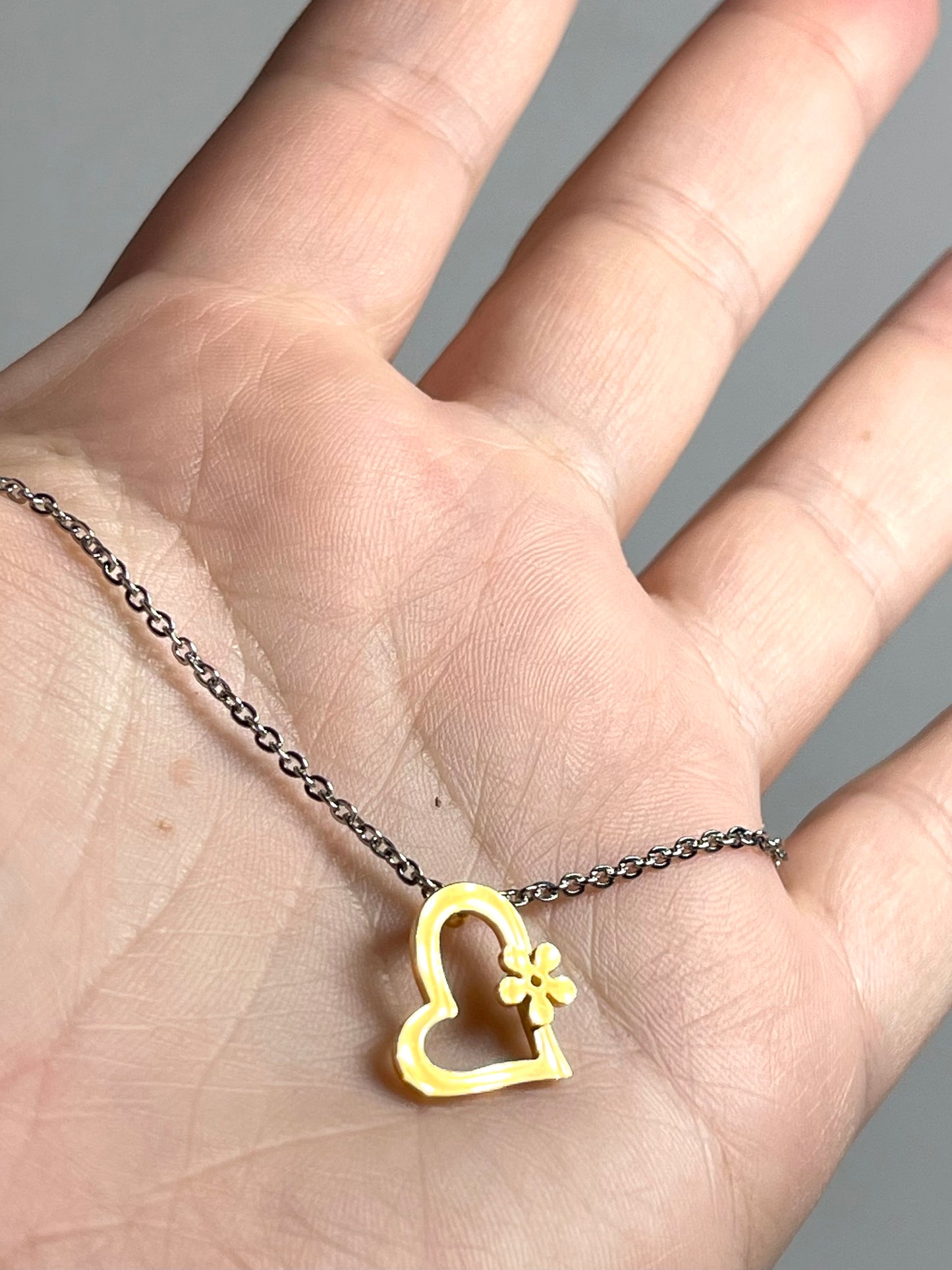 Children's Necklaces:  Surgical Steel with Gold IP Open Hearts and Flowers Necklace on 42 +4cm Chain