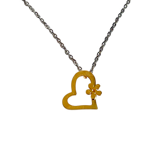 Children's Necklaces:  Surgical Steel with Gold IP Open Hearts and Flowers Necklace on 42 +4cm Chain