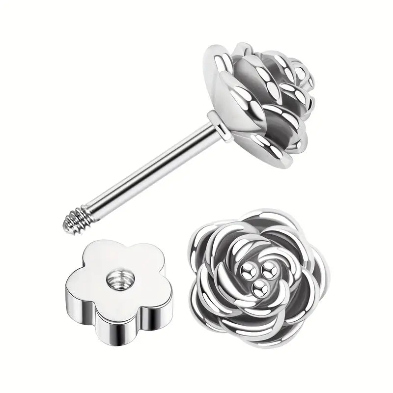 Children's, Teens' and Mothers' Earrings:  Surgical Steel, 8mm Roses with Flower Shaped Screw Backs