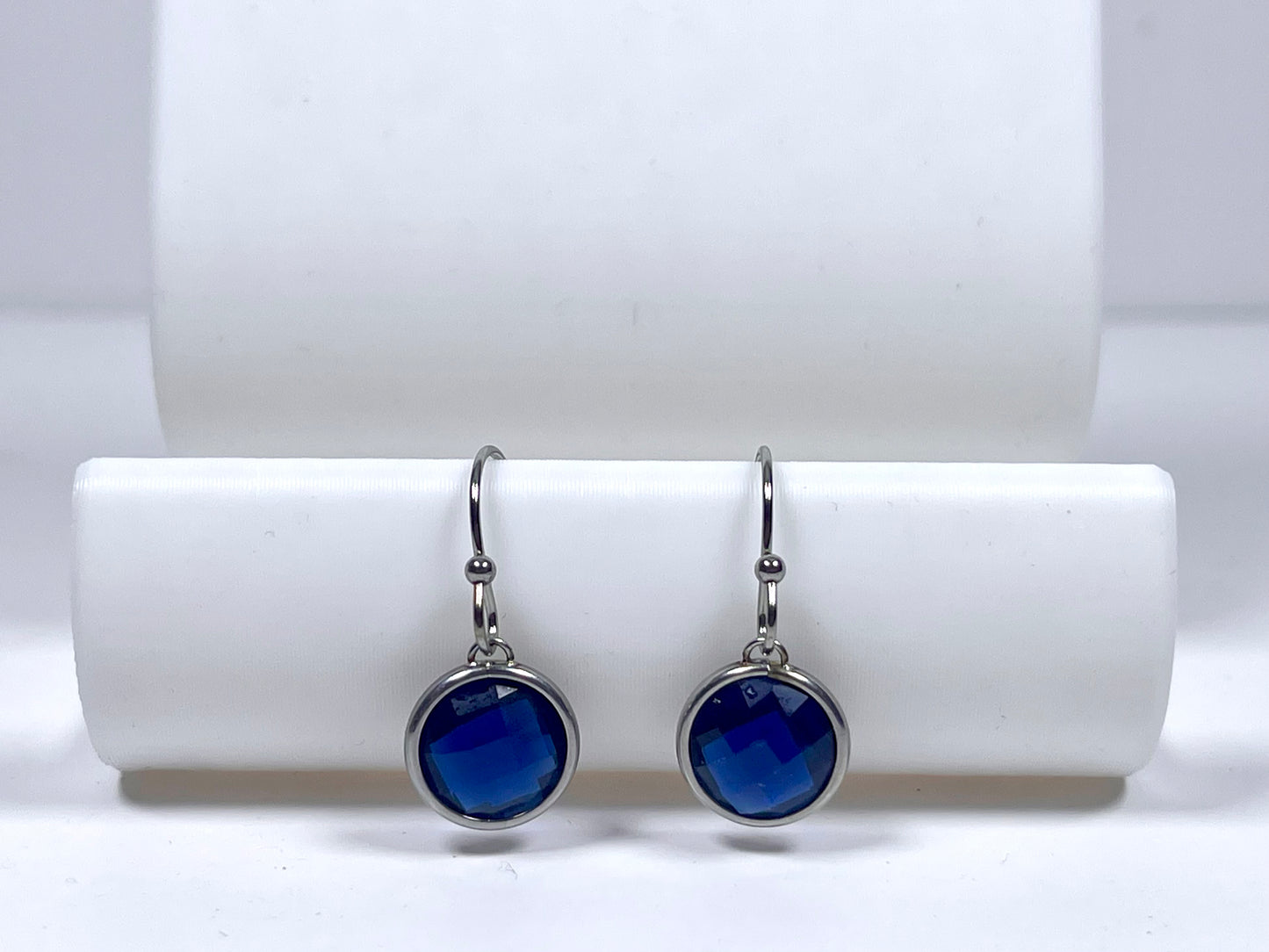 Mothers' and Teens' Earrings:  Titanium “Blue Sapphire” CZ Hook Earrings