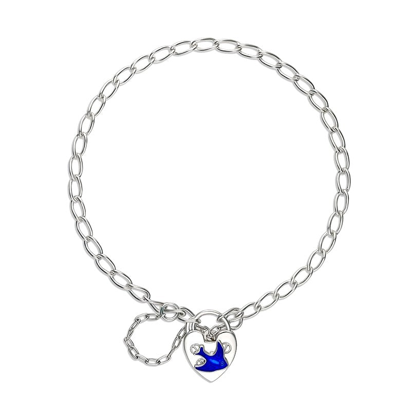 Children's Bracelets:  Sterling Silver Bluebird Padlock Bracelets with Safety Chain and Gift Box