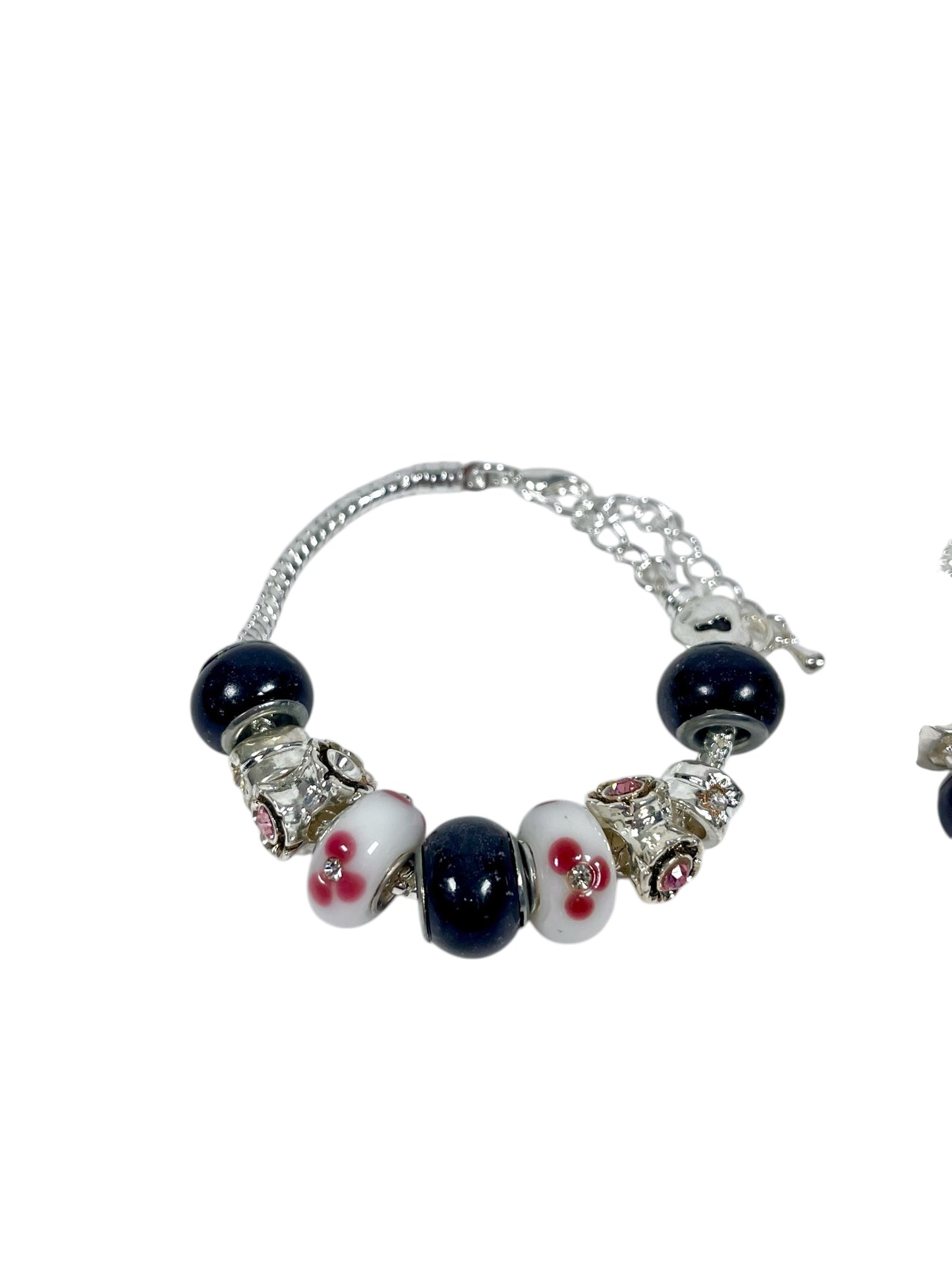 Baby and Children's Bracelets:  European Style Bracelets with Pink, White and Black Lampwork Beads