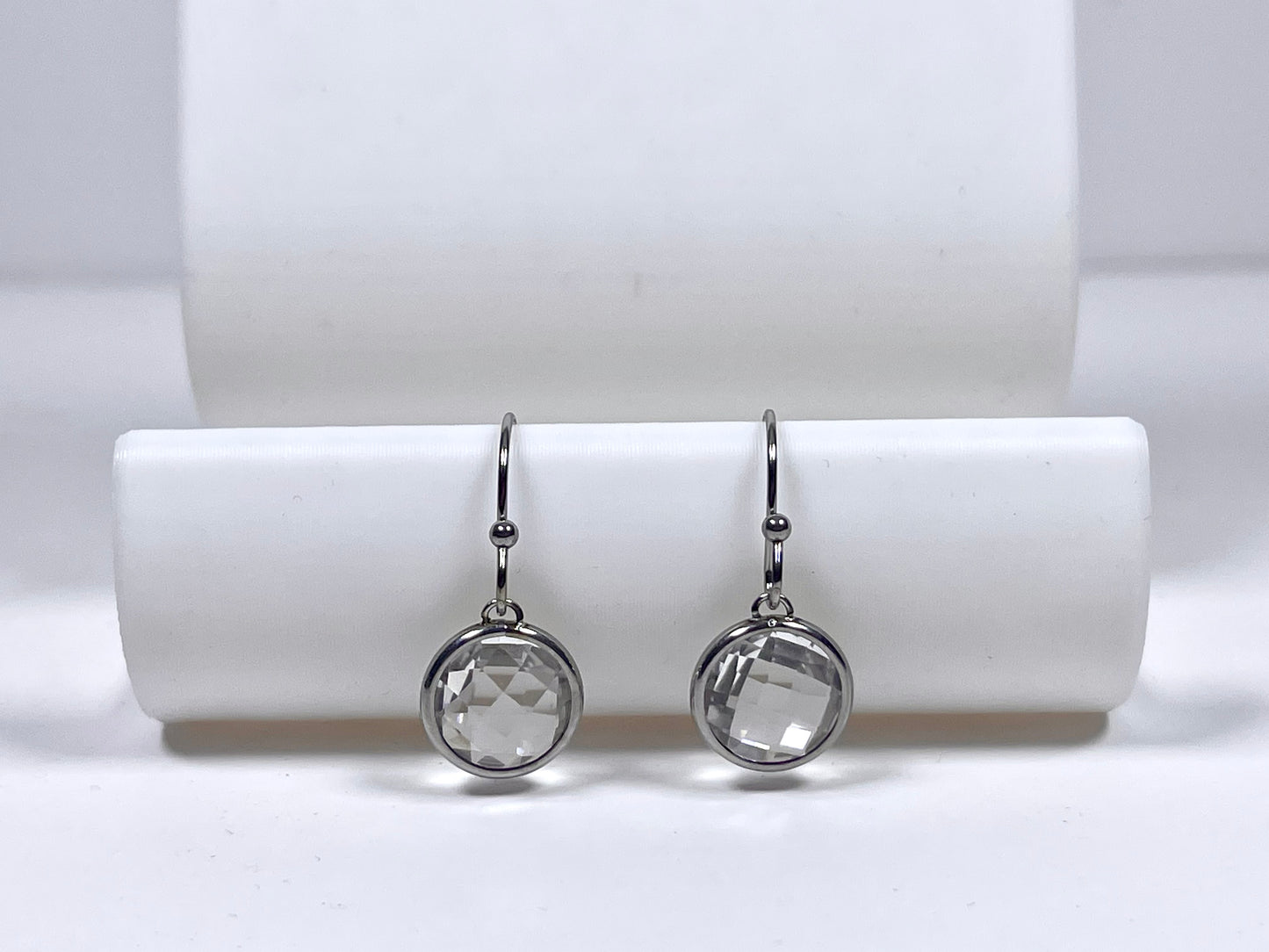 Mothers' and Teens' Earrings:  Titanium Clear “Diamond” CZ Hook Earrings