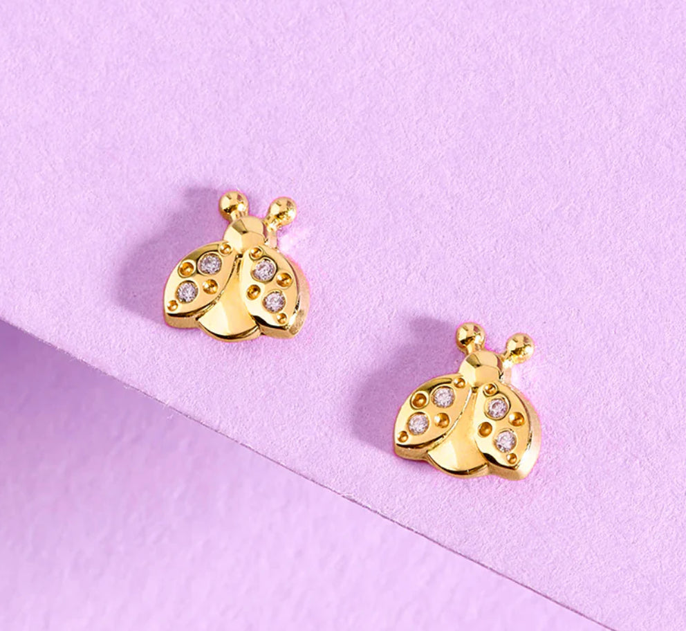 Baby and Children's Earrings:  14k Gold Ladybugs with Screw Backs and Gift Box