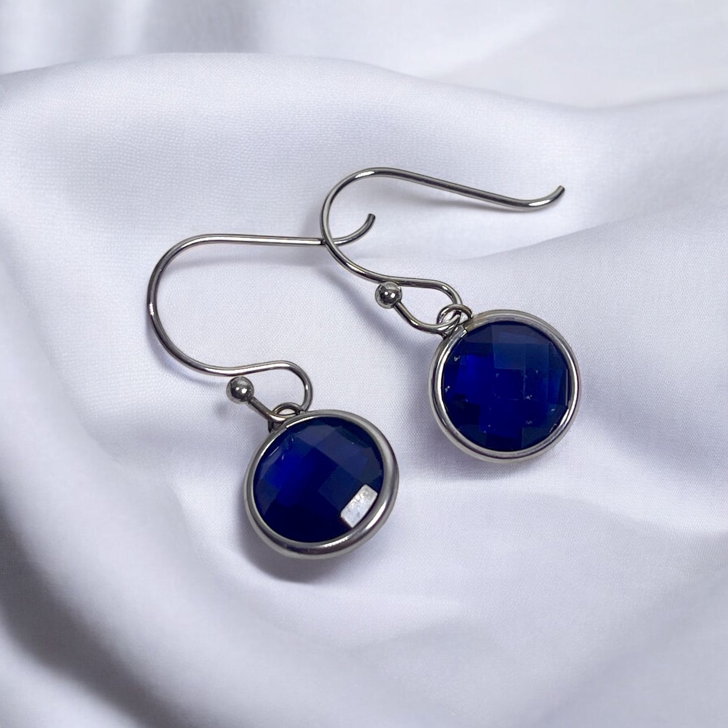 Mothers' and Teens' Earrings:  Titanium “Blue Sapphire” CZ Hook Earrings