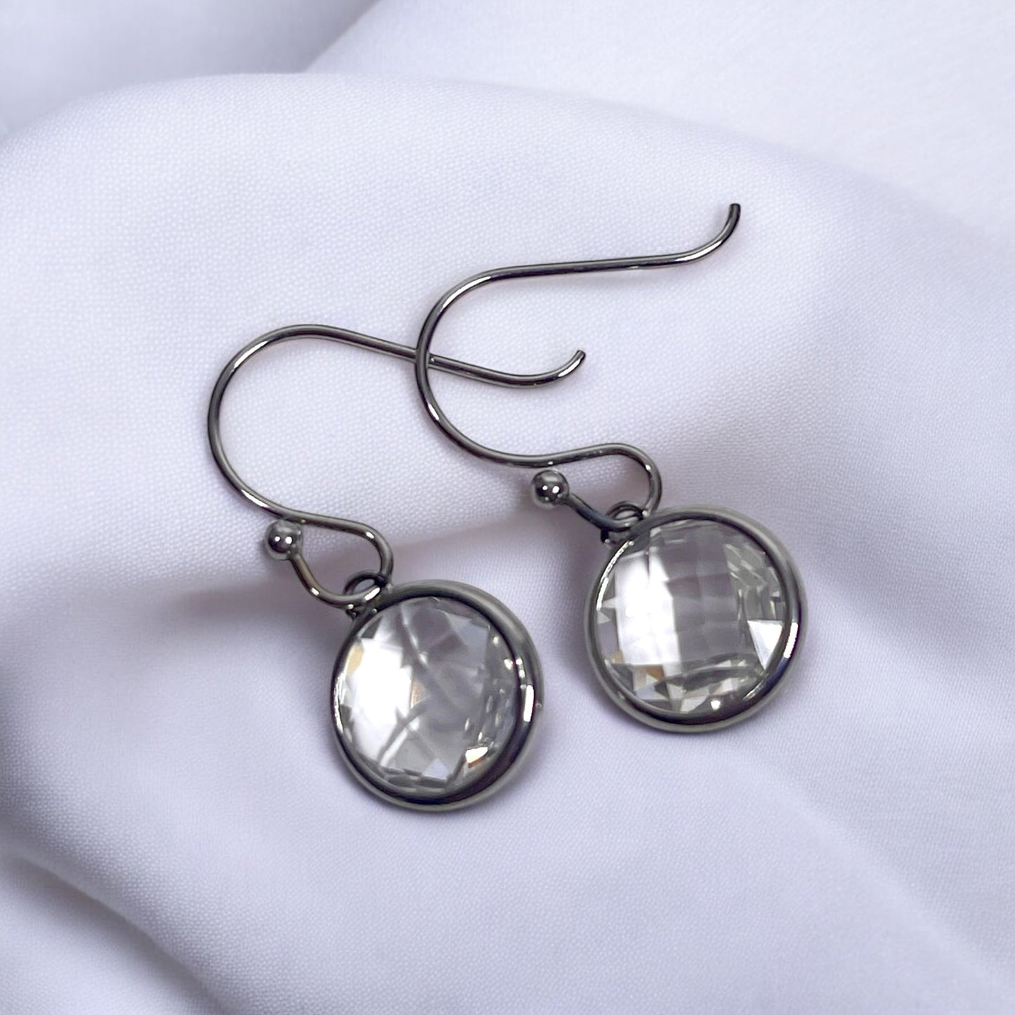 Mothers' and Teens' Earrings:  Titanium Clear “Diamond” CZ Hook Earrings