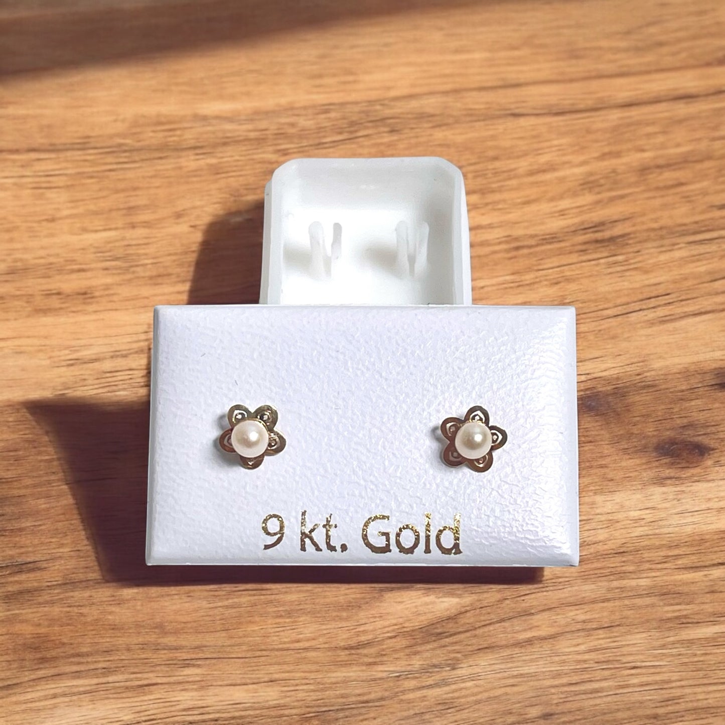 Children's Earrings:  9k Gold Cultured Pearl Flower Earrings with Screw Backs and Gift Box