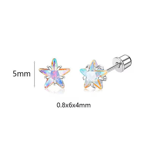 Baby and Children's Earrings:  Hypoallergenic Steel, Aurora Borealis Stars with Screw backs