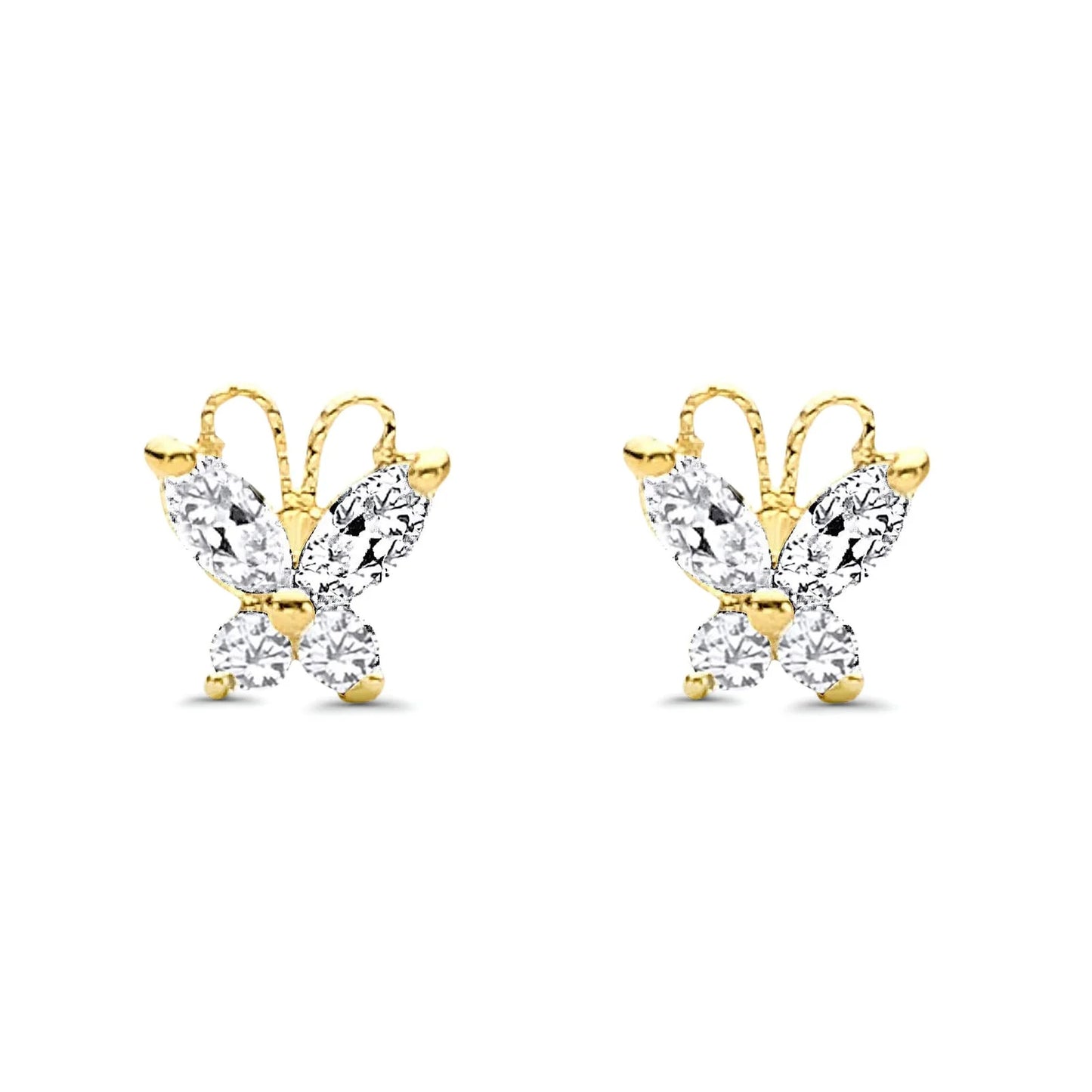 Children's Earrings:  14k Gold AAA Pink CZ Butterflies with Screw Backs and Gift Box