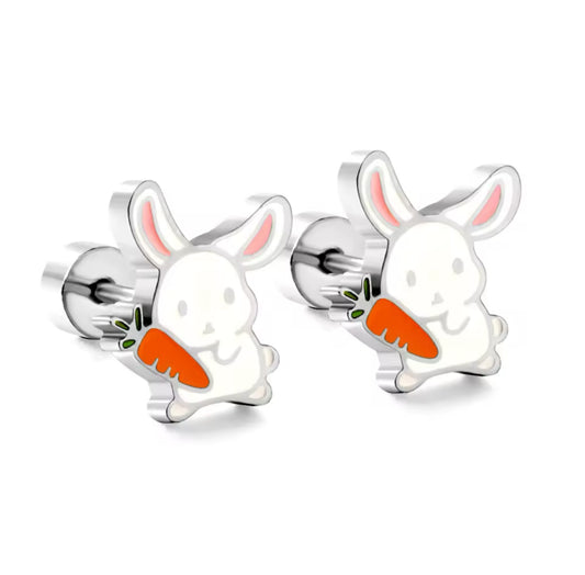 Children's Earrings:  Surgical Steel Bunny Rabbits with Screw Backs