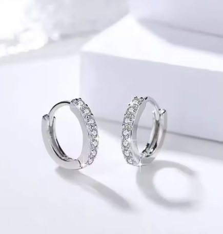 Children's Earrings:  Sterling Silver, Clear CZ Huggies - Slimline