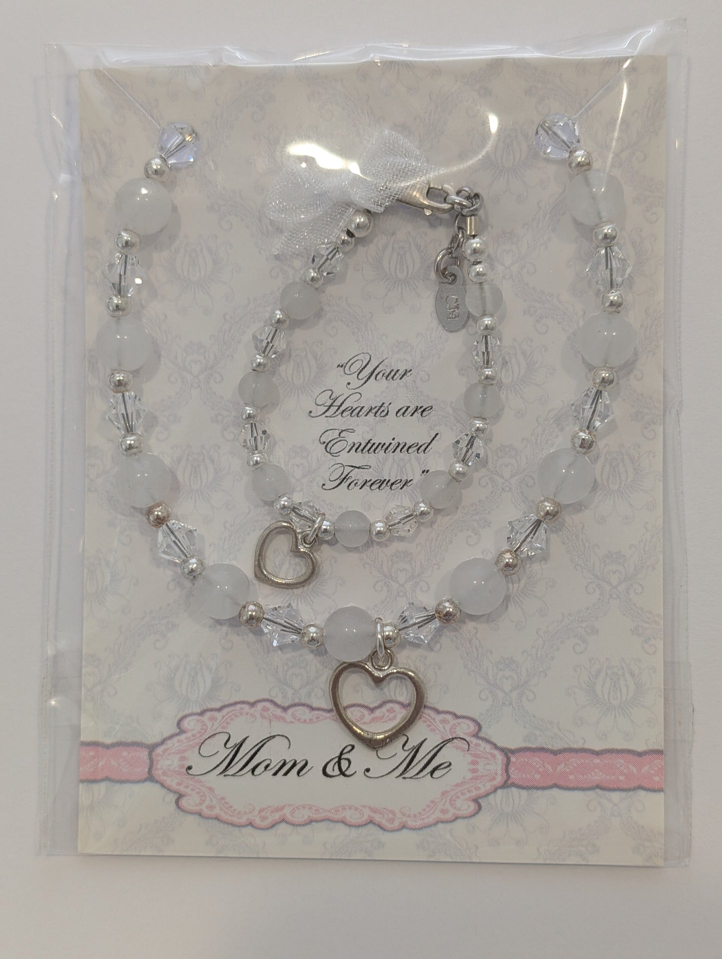 Mother and Baby Bracelet Sets:  Sterling Silver Ball/Swarovski Clear Crystal Ball Mother and Baby Bracelet Set