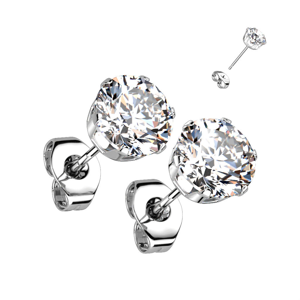 Children's Earrings:  Surgical Steel AAA Clear CZ Studs 4mm