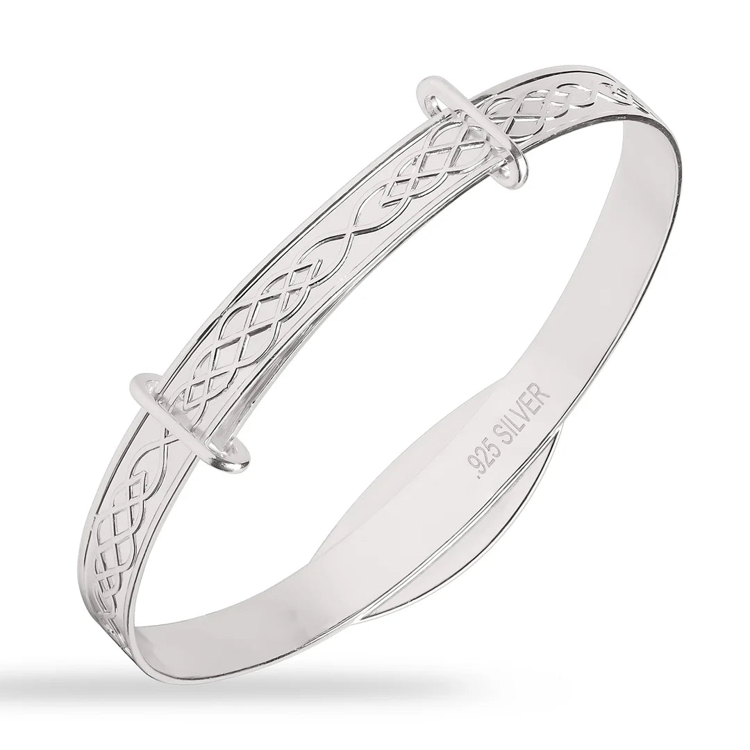 Baby Bangle:  Sterling Silver Celtic ID Bangle with CZ 4cm 3mo - 3yrs and Gift Box