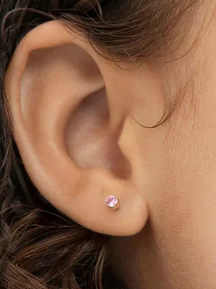 Children's Earrings:  Titanium, Implant Grade TITANIUM 6AL-4VELI ASTM F-136 4mm AAA Pink CZ