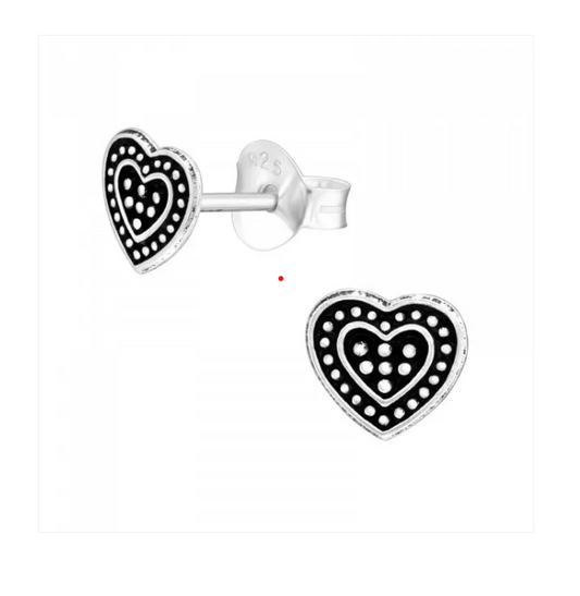 Children's Earrings:  Sterling Silver, Oxidised Heart Rings