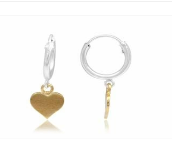 Children's Earrings:  Sterling Silver Hoops with Gold Plated Heart Dangles