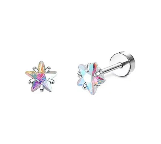 Baby and Children's Earrings:  Hypoallergenic Steel, Aurora Borealis Stars with Screw backs