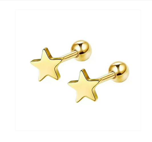 Baby and Children's Earrings:  Steel with Gold IP Reversible Stars with Ball Screw Backs