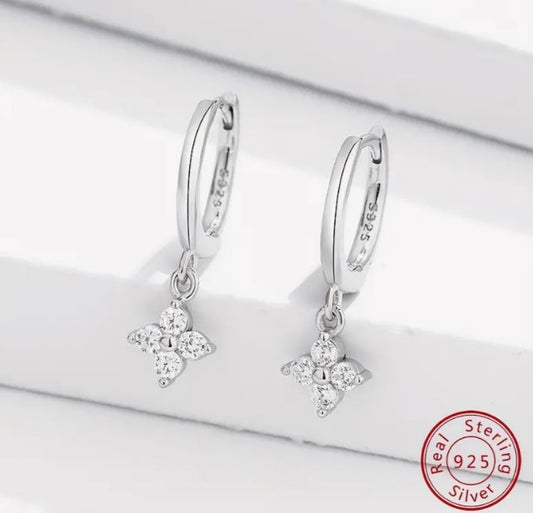 Children's Earrings:  Sterling Silver 10mm Hoops with Clear CZ Flowers and Gift Box