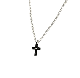 Baby and Toddler Necklace:  Sterling silver 13.5" (34cm) Chain with Jet Crystal Cross and Gift Box NOW HALF PRICE