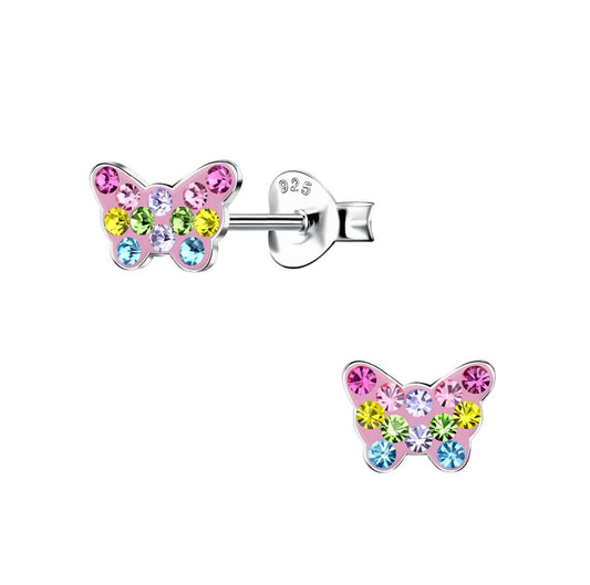 Baby and Children's Earrings:  Sterling Silver Colourful Butterflies