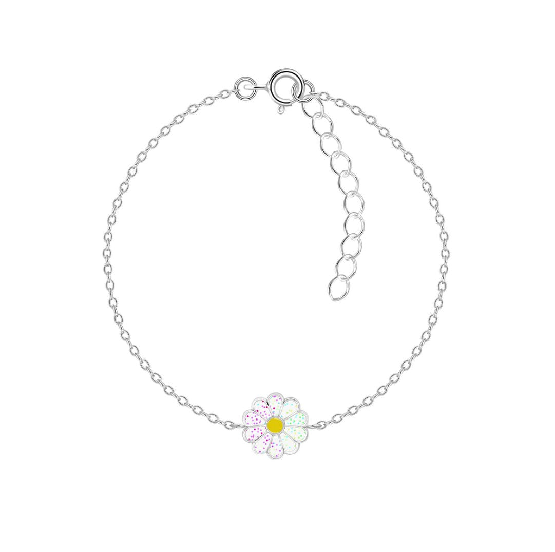 Baby and Children's Bracelet:  Sterling Silver White Daisy Bracelet 14cm + Ext.