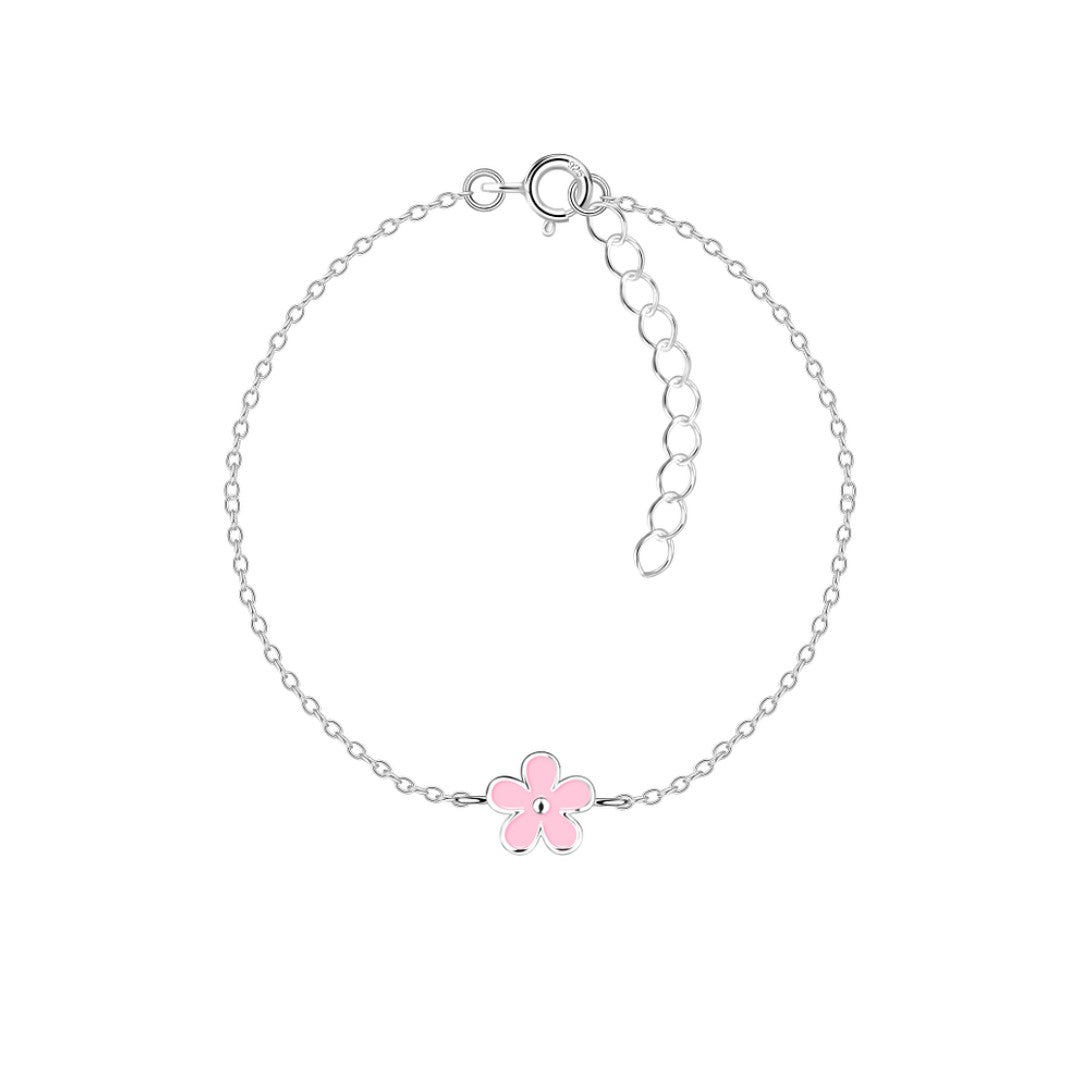 Baby and Children's Bracelet:  Sterling Silver Pink Flower Bracelet 13cm + Ext. (Copy)