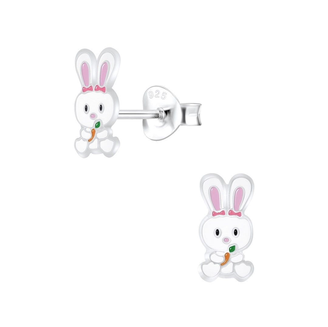 Baby and Children's Earrings:  Sterling Silver White Bunnies