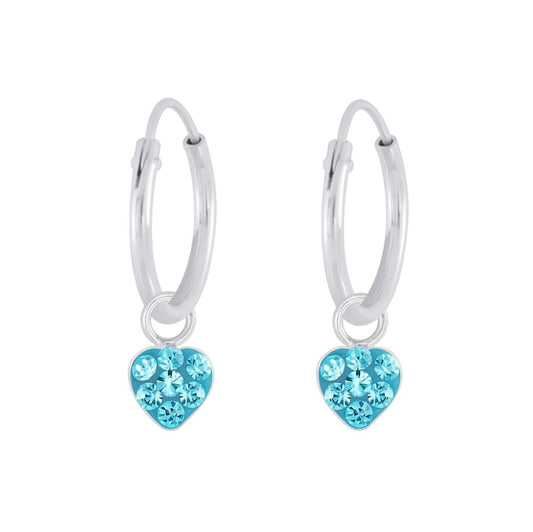 Children's Earrings:  Sterling Silver Sleepers with Blue CZ Hearts