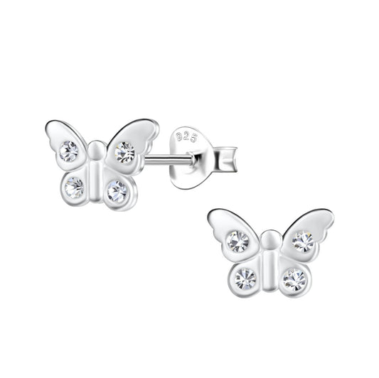 Children's Earrings:  Sterling Silver Clear CZ Butterflies