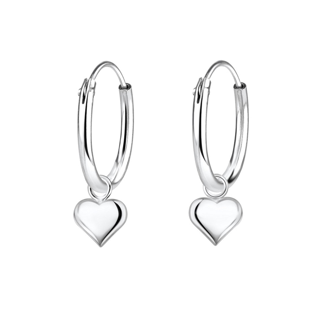 Children's Earrings:  Sterling Silver 12mm Sleepers with Hearts