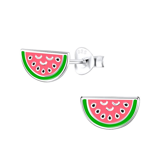 Children's Earrings:  Sterling Silver Bright Watermelon Earrings