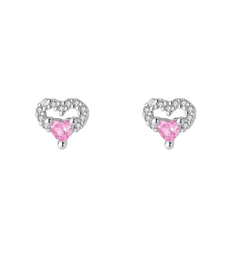 Children's Earrings:  Sterling silver AAA CZ Heart on Heart Earrings with Push Backs