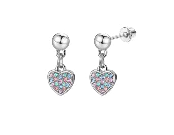 Children's, Teens' and Mothers' Earrings:  Hypoallergenic Surgical Steel Pink CZ Heart Dangles with Screw Backs (Copy)