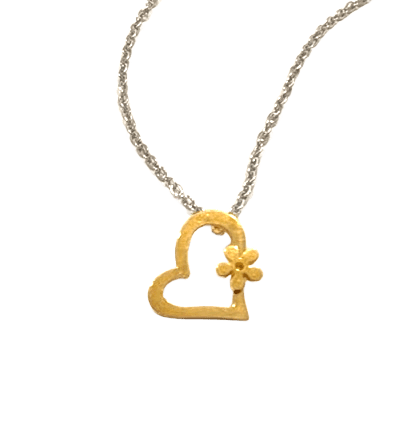 Children's Necklaces:  Surgical Steel with Gold IP Open Hearts and Flowers Necklace on 42 +4cm Chain