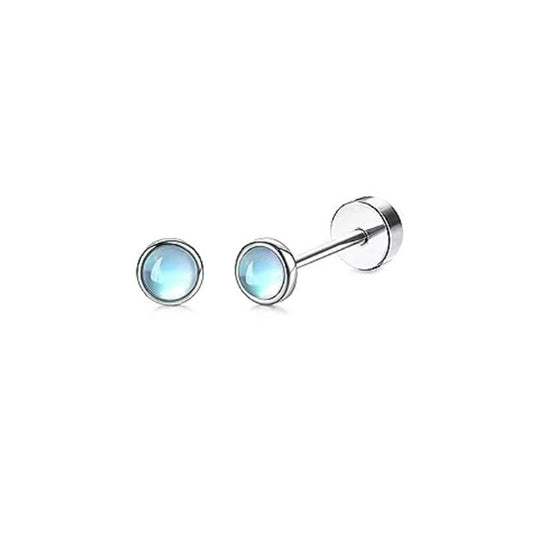 Baby and Children's Earrings:  Hypoallergenic Surgical Steel with Bezel Set Lab Created Opal with Screw Backs