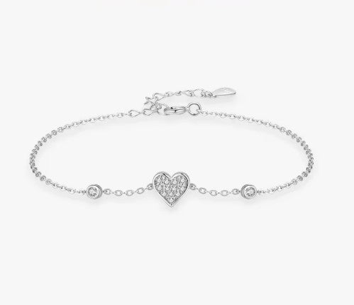 Children's Bracelets:  Sterling Silver 15cm Bracelets With CZ Encrusted Heart