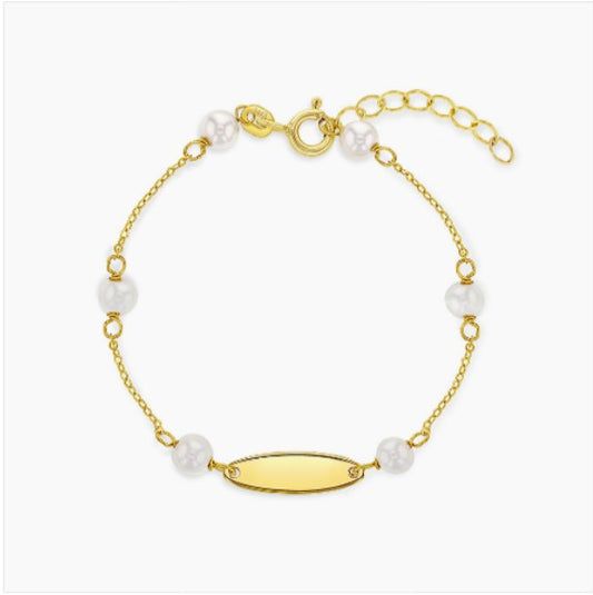 Baby and Children's Bracelets:  14k Gold Cultured Pearl ID Bracelets with Gift Box