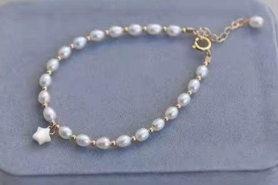 Children's Bracelets:  14k Gold Plated Natural Freshwater Pearl Little Star Bracelets Ages 2 - 7